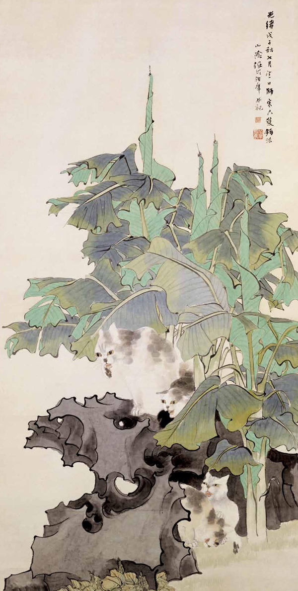 芭蕉狸猫图纸本设色 181.4×94.8cm 清 任颐 故宫博物院藏